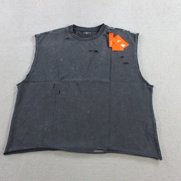 YOUNGLA Anarchy Cropped Tank Men Medium Black Wash Cut Off Sleeveless Distressed - Picture 4 of 9